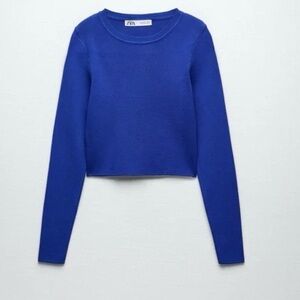 ZARA DARK BLUE BASIC RIBBED KNIT SWEATER SIZE M
